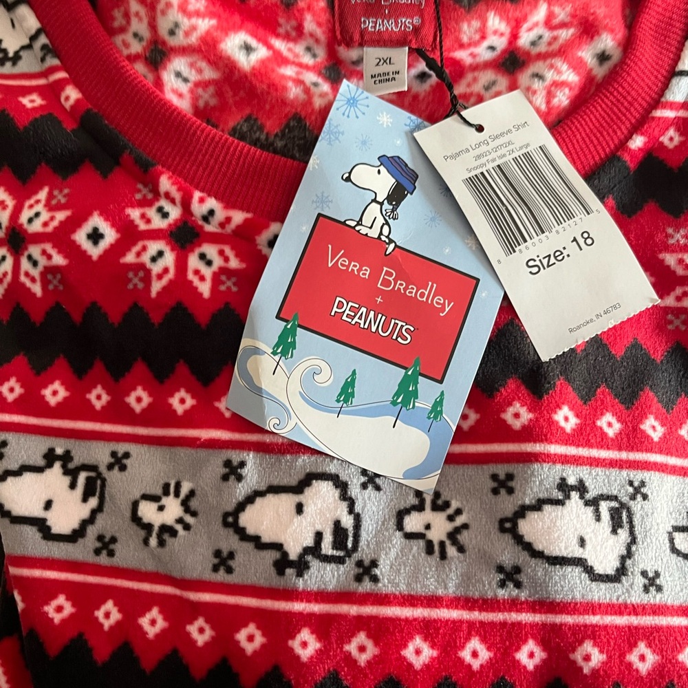 Vera Bradley Red and Gray Snoopy Pajama Top and bottoms